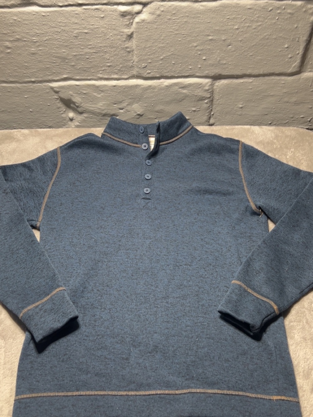 Weatherproof Vintage Men Mock Neck Henley Sweater Blue Contrast Stitch [Medium]